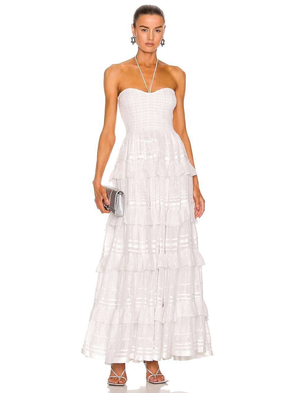 Rococo Sand True Maxi Dress White Metallic Tiered Boho Resort Size M